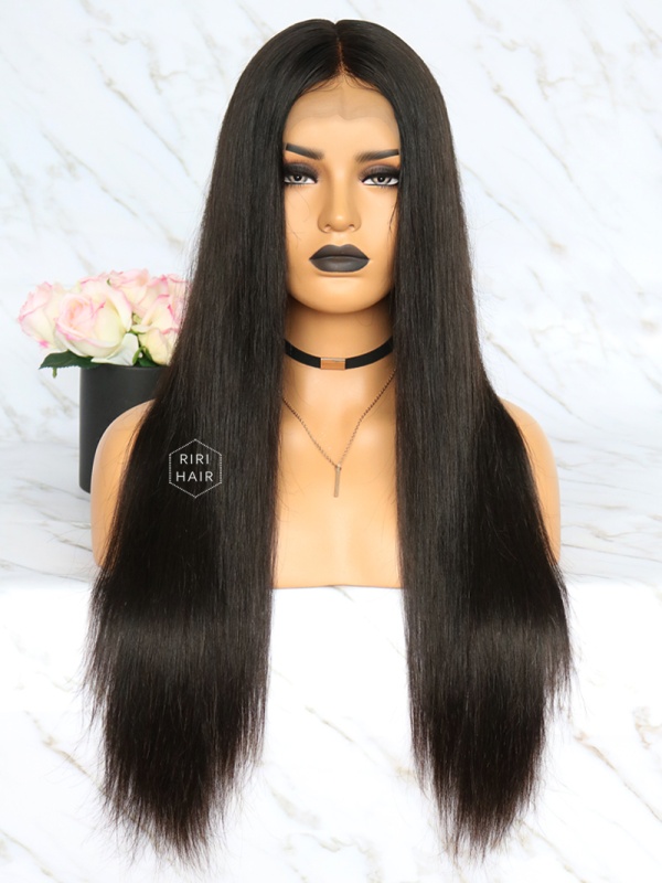 Pre-Plucked Lace Front Wig Black Virgin Hair Silky Straight [RLW01